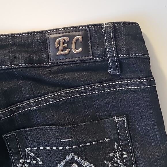 EC Embellished Dark Bling Embroidered Jeans 12 Dark Wash / Black - Picture 7 of 7